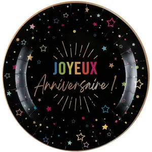 Comparateur de prix : RueDeLaFete Assiette Anniversaire Festicolor - Noir