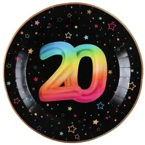 RueDeLaFete Paquet de 6 Assiettes Anniversaire Festicolor, 20 ans pas cher