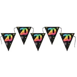 RueDeLaFete Banderole Anniversaire Festicolor 3m avec fanions, 20 ans pas cher