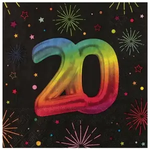 Sachet 12 Serviettes Anniversaire Festicolor papier 33x33cm, 20 ans