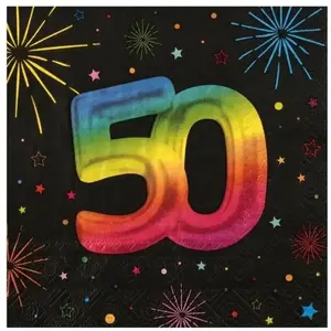 RueDeLaFete Sachet 12 Serviettes Anniversaire Festicolor papier 33x33cm, 50 ans pas cher