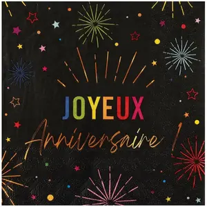 Comparateur de prix : Santex 12 SERVIETTES PAPIER ANNIVERSAIRE MULTI 33CM NOIR