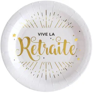 Comparateur de prix : Santex mariage Assiette vive la retraite blanche et or (x10) REF/5660