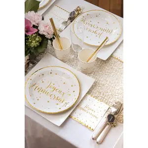 Comparateur de prix : Santex 10 ASSIETTES ANNIVERSAIRE BLANC ET OR Or / Blanc