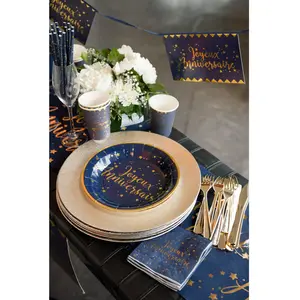 SANTEX Assiettes en carton x 10 - Joyeux Anniversaire Bleu pas cher