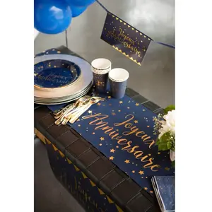 JOUR DE FETE Santex Chemin de Table Anniversaire Bleu et Or (x1) REF/5668 pas cher
