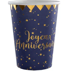 Comparateur de prix : RueDeLaFete Gobelets en carton x 10 - Joyeux Anniversaire Bleu