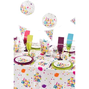 Nappe de table - SANTEX - Joyeux Anniversaire - Plastique - Multicolore - Blanc - 132 x 220 cm