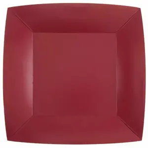 RueDeLaFete Lot de 10 Assiettes Carrées carton compostables 23x23cm, Bordeaux pas cher