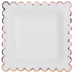 Comparateur de prix : RueDeLaFete Paquet de 10 Assiettes festonnées carré 18x18cm, blanc/Rose Gold