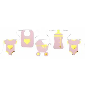 RueDeLaFete BANDEROLE 12 FANIONS CARTON BABY SHOWER 5M ROSE Rose pas cher