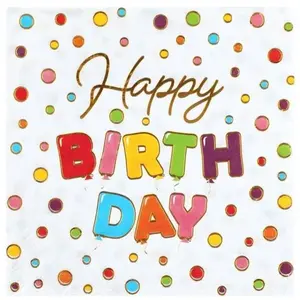 RueDeLaFete Sachet 20 Serviettes HAPPY BIRTHDAY ballon métallisées multicolores pas cher
