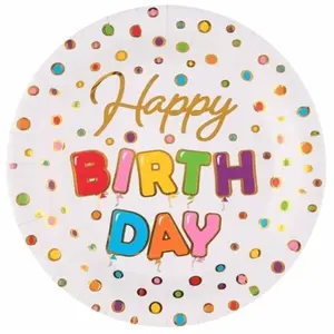 RueDeLaFete Paquet 10 assiettes HAPPY BIRTHDAY ballon métallisées multicolores pas cher