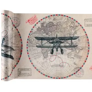 Santex mariage Chemin de table - BON VOYAGE - Motif carte du monde - 29 cm x 3 mètres - Ivoire pas cher