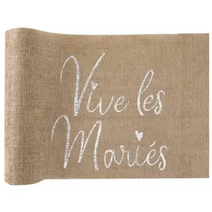 SANTEX Chemin de table mariage Champêtre jute vive les mariés 28cm x 3m (x1) REF/7394 pas cher