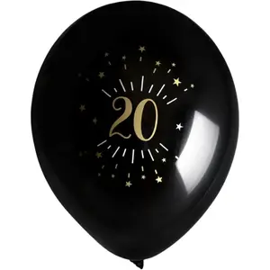 RueDeLaFete Sachet de 8 ballons âge étincelant NOIR/or, 20 ans pas cher
