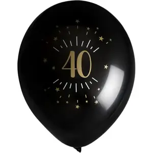 RueDeLaFete Sachet de 8 ballons âge étincelant NOIR/or, 40 ans pas cher
