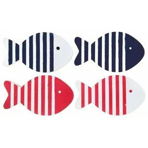 RueDeLaFete Sachet de 4 Marque-places Poisson en bois rayés bleu/rouge pas cher