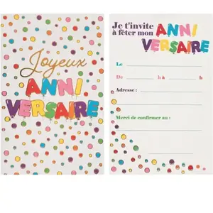 Santex 6 CARTONS INVITATION ANNIVERSAIRE POIS COLORÉ Multicolore pas cher
