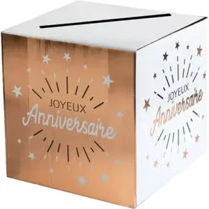 Santex mariage Tirelire urne joyeux anniversaire blanc et rose gold métallique (x1) REF/6652 pas cher