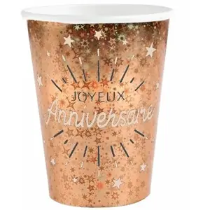 Comparateur de prix : SANTEX Gobelet carton joyeux anniversaire blanc et rose gold métallique (x10) REF/6648