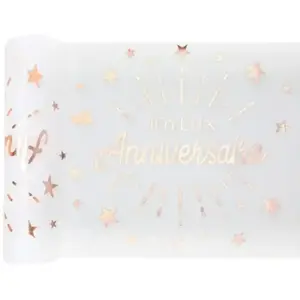 SANTEX Chemin de table joyeux anniversaire blanc et rose gold métallique 30cm x 5m (x1) REF/6646 pas cher