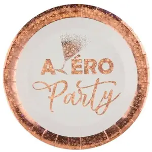 Paquet de 10 Assiettes Apéro Party 22,5cm, Blanc/Rose GoldVendu parruedelafete