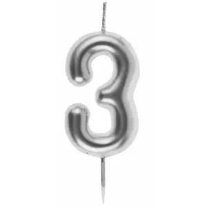 RueDeLaFete Bougie ARGENT, chiffre 3 argent pas cher
