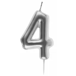 RueDeLaFete Bougie ARGENT, chiffre 4 argent pas cher
