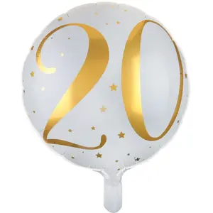 Comparateur de prix : RueDeLaFete Ballon Aluminum 20 ans Joyeux Anniversaire Blanc et Or