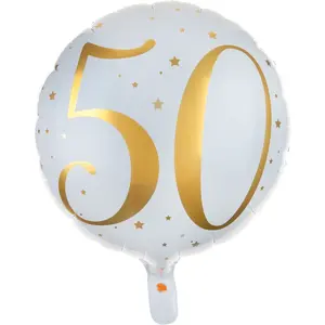 Comparateur de prix : RueDeLaFete Ballon Aluminium 50 ans Joyeux Anniversaire Blanc et Or