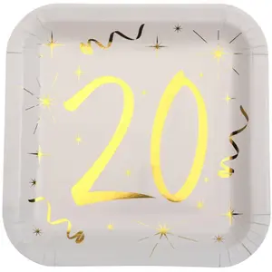 Comparateur de prix : Sachet de 10 assiettes carré 20 ans métallisées Or
