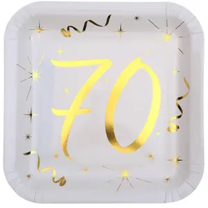Comparateur de prix : Assiette - 70 ans - Carton - Blanc et or - Lot de 10