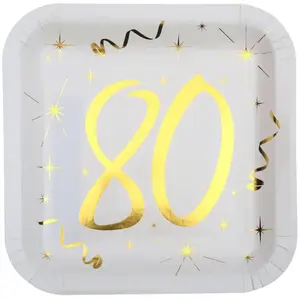 Comparateur de prix : Assiette - 80 Ans - Blanc et Or - Lot de 10 - Carton - Pour Adultes