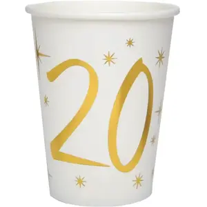 Gobelet en carton blanc et or pour 20 ans - Lot de 10 pas cher