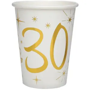 Sachet de 10 Gobelets métallisés (blanc/Or) 30 ans
