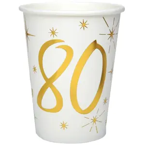 RueDeLaFete Sachet de 10 Gobelets métallisés (blanc/Or) 80 ans pas cher