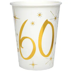 Comparateur de prix : Sachet de 10 Gobelets métallisés (blanc/Or) 60 ans