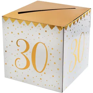 SANTEX Tirelire - Joyeux Anniversaire - 30 ans - Blanc et Or - Cubique - Carton rigide