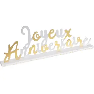 Santex CENTRE DE TABLE ANNIVERSAIRE BLANC OR 33.5X12CM Or pas cher