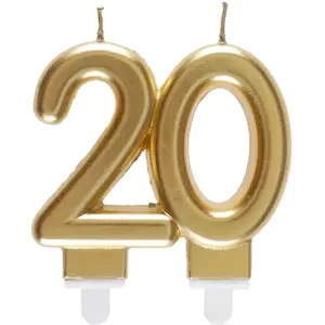 Comparateur de prix : SANTEX REF/6930 -Décoration gâteau anniversaire avec bougie 20 ans or métallique (x1)