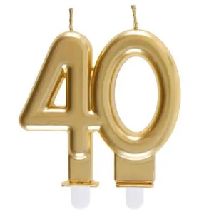 Comparateur de prix : Santex mariage REF/6930 -Décoration gâteau anniversaire avec bougie 40 ans or métallique (x1)