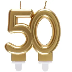 Comparateur de prix : SANTEX REF/6930 -Décoration gâteau anniversaire avec bougie 50 ans or métallique (x1)