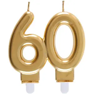 Comparateur de prix : SANTEX REF/6930 -Décoration gâteau anniversaire avec bougie 60 ans or métallique (x1)
