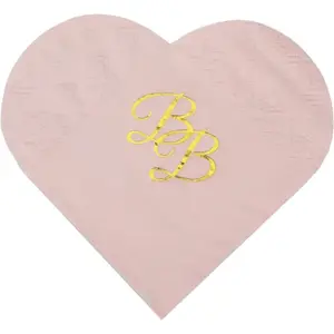 Santex Serviette Coeur Rose inscription BB Or (Lot de 10)  pas cher