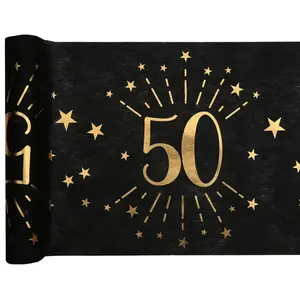 SANTEX 1 Chemin de table anniversaire 50 ans noir et doré or 30cm x 5m REF/6787 pas cher