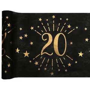SANTEX 1 Chemin de table anniversaire 20 ans noir et doré or 30cm x 5m REF/6787 pas cher