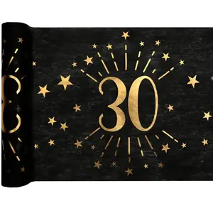 SANTEX 1 Chemin de table anniversaire 30 ans noir et doré or 30cm x 5m REF/6787 pas cher