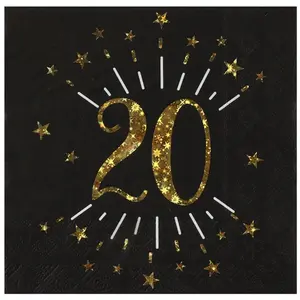 Comparateur de prix : Santex 10 Serviettes papier Joyeux anniversaire 20 noir et or 18 33 x 33 cm