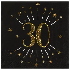Comparateur de prix : Santex 10 Serviettes papier Joyeux anniversaire 30 noir et or 18 33 x 33 cm